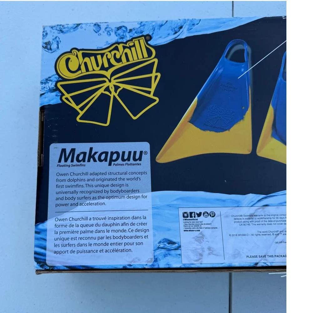 Churchill Makapuu Floating Swimfins Blue Orange Medium Bodyboard Fins with Bag